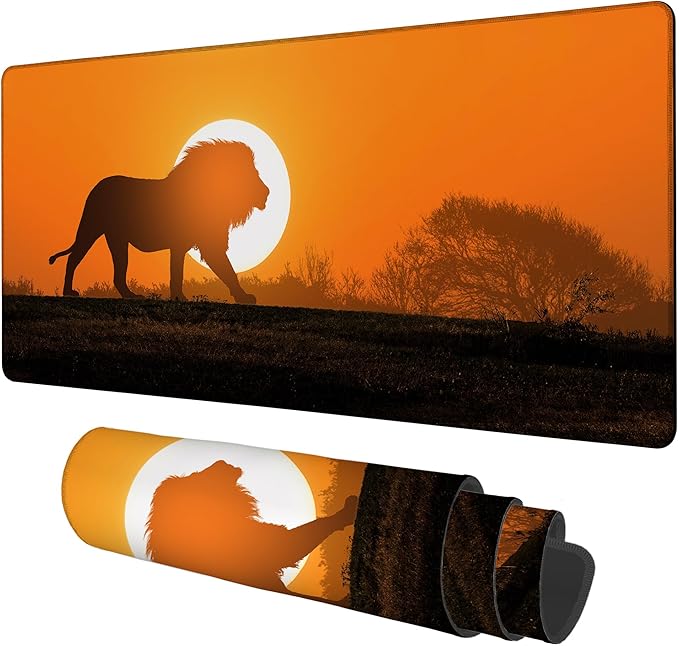 NITAHHHY Large Mouse Pad Lion Silhouette Gaming Desk Pad Computer Keyboard Non-Slip Waterproof Mouse Mat with Rubber Base and Stitched Edges Entertainment Office Writing Desk Mat 35.4 x 15.7 Inches