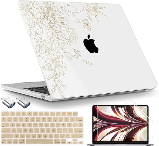 TWOLSKOO Compatible with MacBook Air 13 inch Case M5 2026 M4 2025 M3 M2 2024-2022 A3449 A3240 A3113 A2681, Plastic Hard Shell & Keyboard Cover for MacBook Air 13.6 inch Case, Monoline Floral