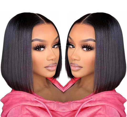 CDHFARMD Bob Wig Human Hair 12 Inch 13x6 Hd Transparent Lace Front Wigs Human Hair Glueless Short Straight Frontal Bob Wigs for Women Pre Plucked with Baby Hair Side Part 180% Density
