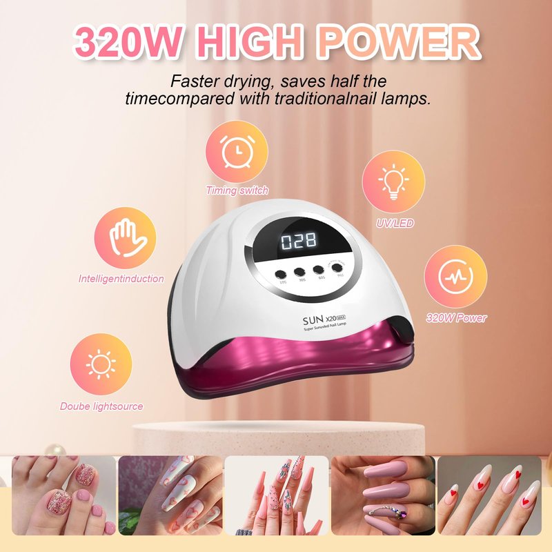 320W UV LED Nail Lamp, Professional Nail Dryer Gel Polish Light with 72 Beads, UV Nail Light with 4 Timer Settings, Nail Polish Curing Gel LED Dryer with Automatic Sensor, LCD Display