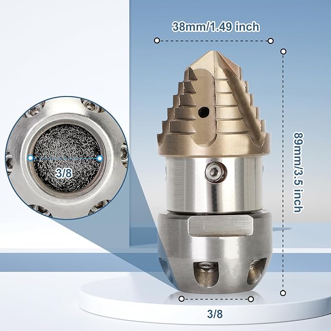 Anrain 3/8 Sewer Jetter Nozzle for 70 L/min Pressure Washer, 360 Degree 3/8 NPT Sewer Jetter Rotating Nozzle, Stainless Steel, for Courtyards, Cars, Outdoor Facilities, 2-Year US Warranty