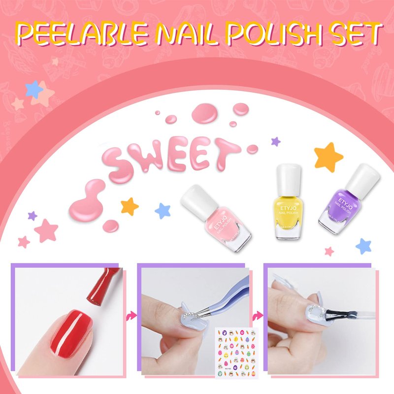 ETYJO Kids Nail Polish Set - Nail Polish for Girls Ages 3-12 | 12 Rainbow Colors | Non-toxic, Water-based, Low Odor | Peel-off, Quick Dry | Children Nail Polishs Kit for Teens, Children, and Toddlers