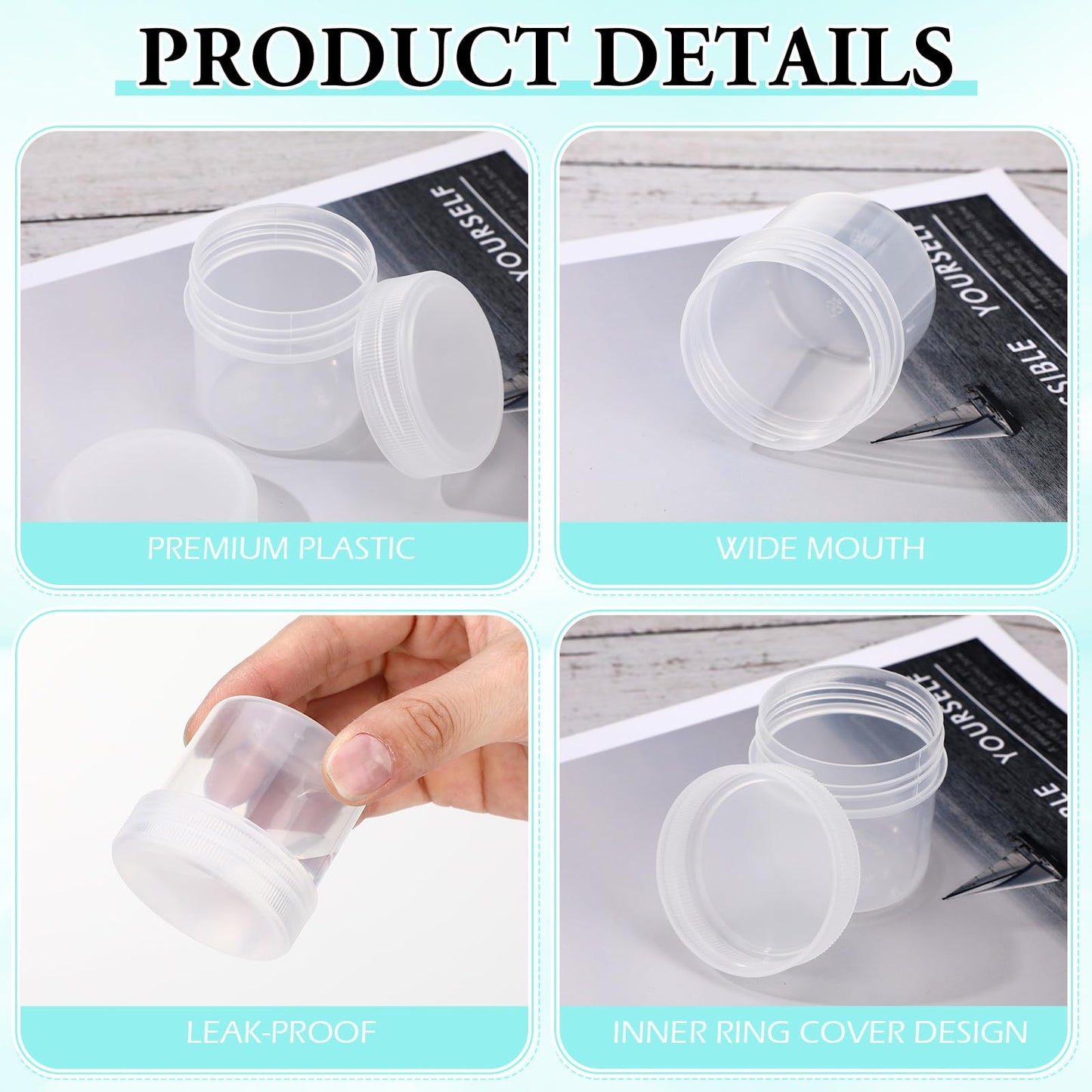 Meanplan 100 Pcs 1.7 oz Plastic Container Jars with Lids Round Leak Proof Refillable Small Cosmetic Jars for Lotion, Cream, Makeup, Eye Shadow, Rhinestone, Samples, Pot, Travel Storage(Clear)