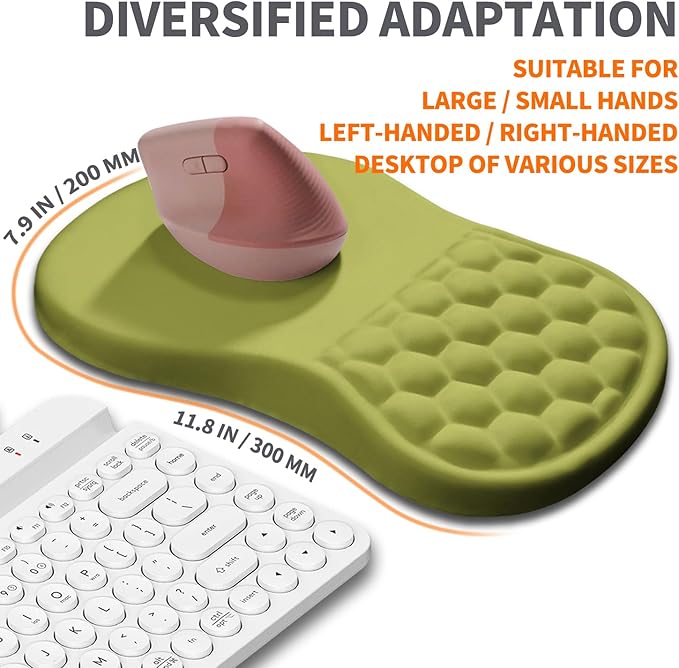 Armanza Ergonomic Joint Wrist Support Mouse Pad with Memory Foam Cushion Massage Bump, Carpal Tunnel Pain Relief Mousepad Slope Design for Wrist Rest, 11.8x7.9 in, Khaki Green