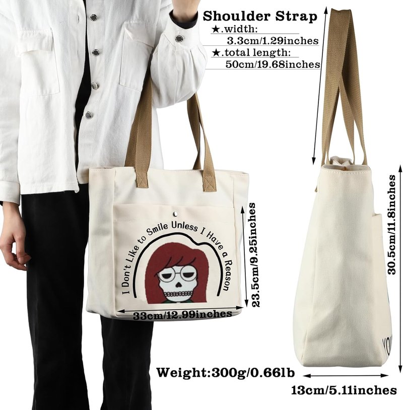 Cartoon Tote Bag - I Don't Like To Smile Unless I Have a Reason | 90s TV Show Merchandise for Fans