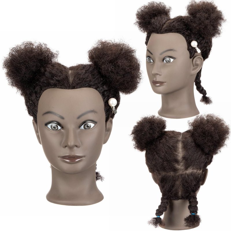 Romance Queen Curly Human Hair Mannequin Head 100% Real Human Hair Female Cosmetology Mannequin Head for Hair Styling Braiding Coloring Cutting Practice Training Doll Head with Clamp Stand(8inch)