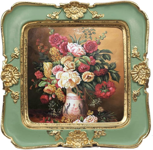 WINPLUS+ Vintage Picture Frames - Luxury Antique 3x3 Photo Frame with Golden Embossed Flowers | Retro Wall & Tabletop Decor