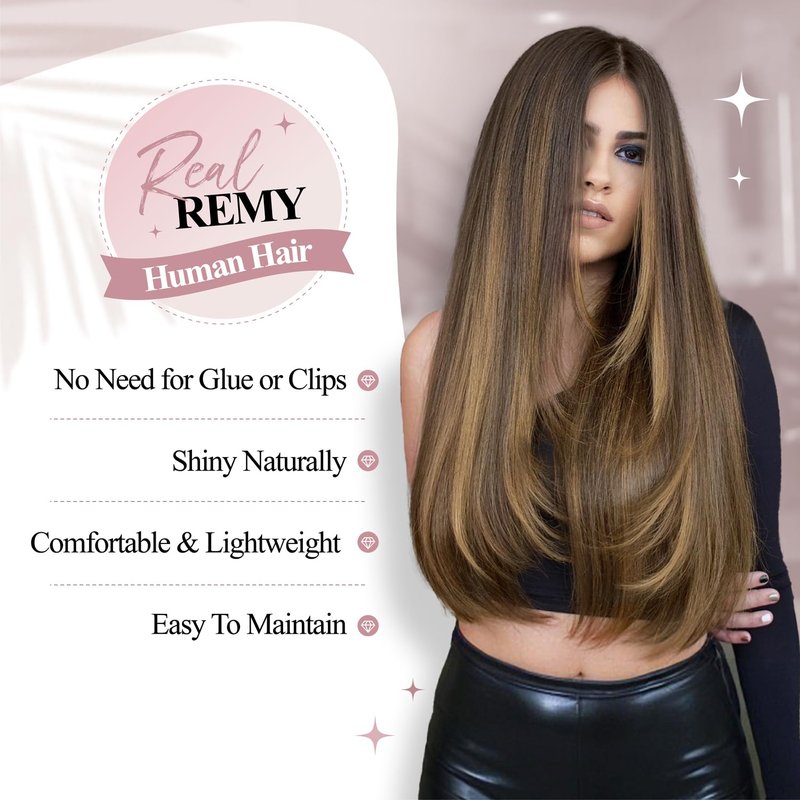 WIGER Micro Bead Hair Extensions Ombre Brown Mixed Blonde Insert Skin Weft Extensions 16 In Balayage Remy Human Hair Straight No Glue Brazilian Highlighted Hair Extensions (40g, 20 Pcs)