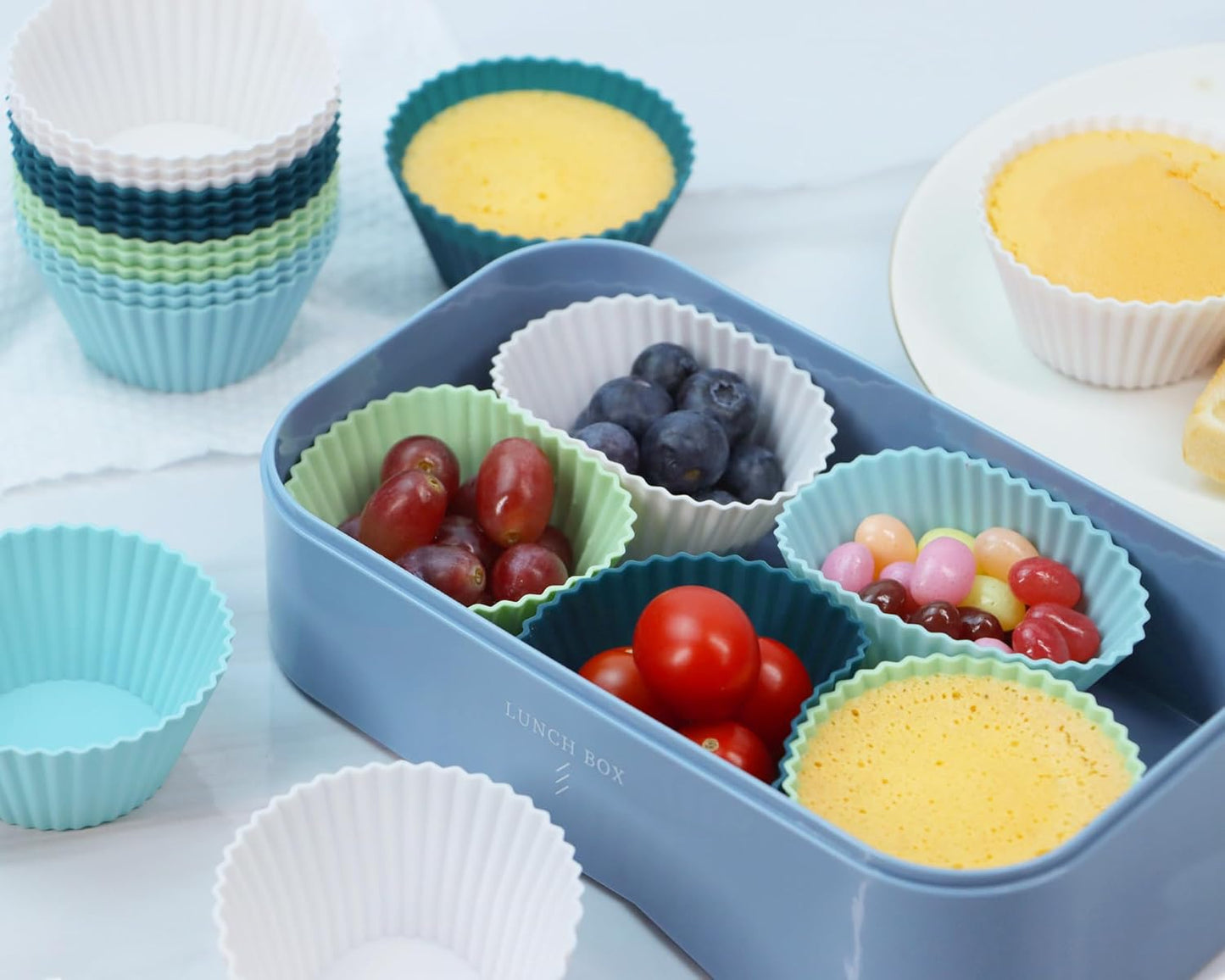 Skiennix Jumbo Silicone Baking Muffin Cups - 12 Pack Reusable Cupcake Liners, BPA Free, 3.54 Inch, Multi-Color