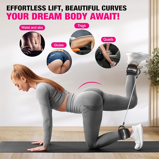 HOXWC Ankle Resistance Bands with Cuffs, Ankle Bands for Working Out, Glute Workout Equipment, Portable Cable for Glutes Workouts, Kick Back Ankle Straps with Exercise Bands, Home Workout Equipment