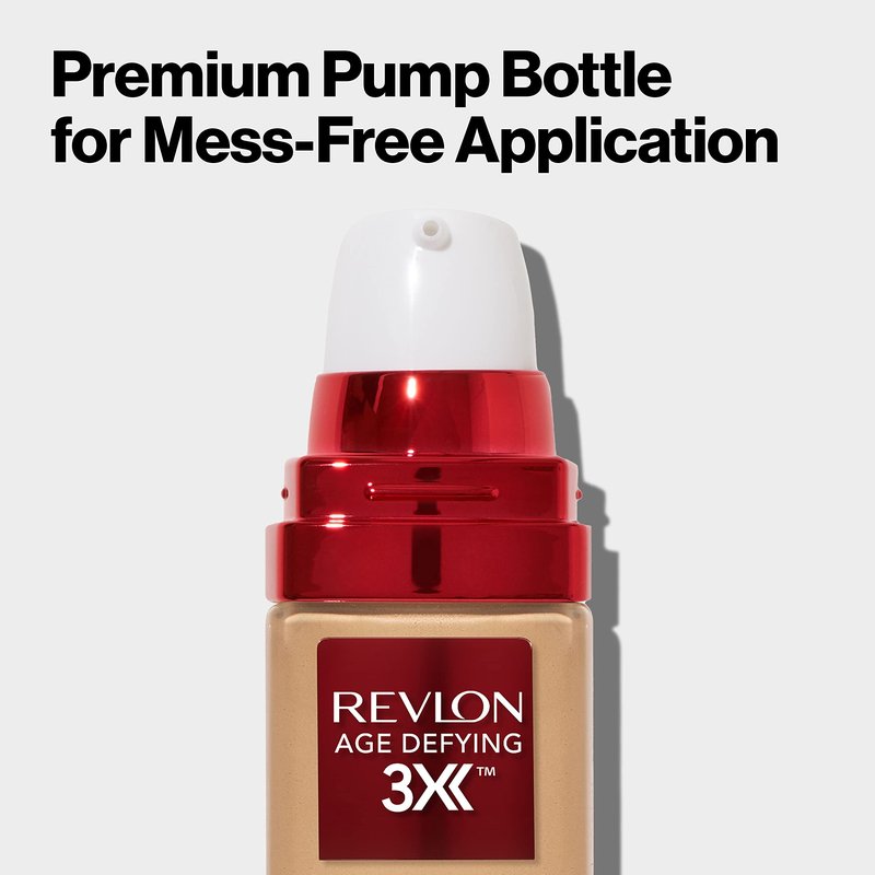 Revlon Liquid Foundation, Age Defying 3XFace Makeup, Anti-Aging and Firming Formula, SPF 30, Longwear Medium Buildable Coverage with Natural Finish, 005 Fresh Ivory, 1 Fl Oz