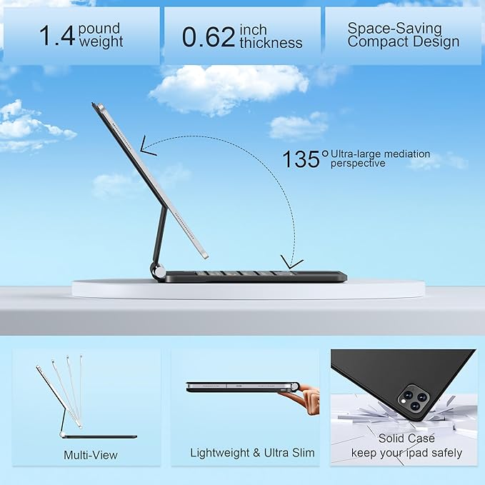 GGQFGTOJ Keyboard Case for iPad Air 13 inch (M3 2025/M2, 2024),iPad Pro 12.9 inch (3/4/5/6th Gen)，Magic-Style Magnetic – Floating Cantilever Stand – Backlit Keyboard Case with Multi-Touch Trackpad
