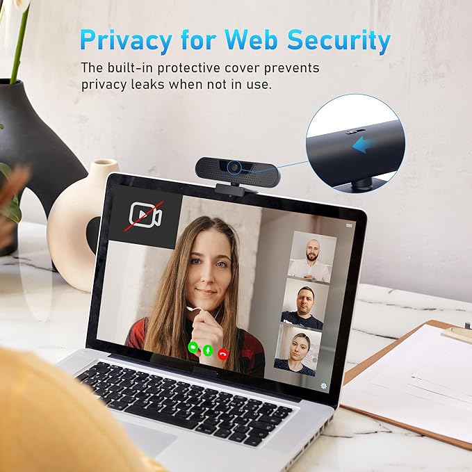 VIZOLINK 4K Webcam, Computer Camera with 4 Noise-canceling Microphones for Computer/Laptop/Mac, Privacy Cover and Tripod, Work with Video Conference, Live Streaming, Gaming, Video Calls, Zoom