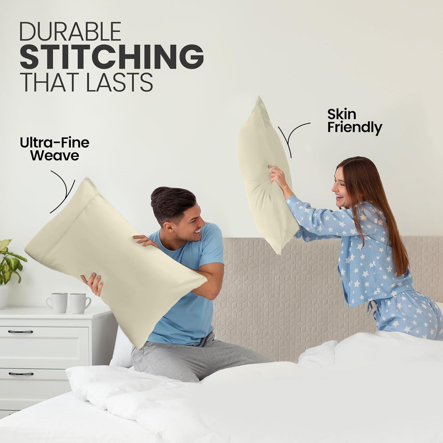 Utopia Bedding Queen Pillow Cases - Soft Brushed Microfiber - 2 Pack, Fade Resistant | Ivory 20 x 30 Inches