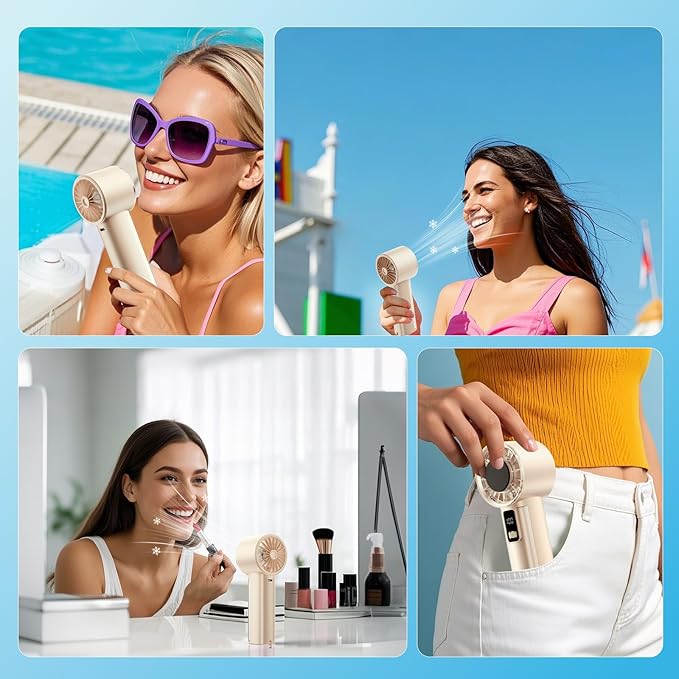 PANERGY Handheld Fan with Ice Cooler, Mini Portable Fan Rechargeable, 18Hrs Cooling, 0-100 Adjustable Speed, Small Yet Powerful, Personal Hand Fans for Travel, Beach, Outdoor, Makeup, Gifts for Women