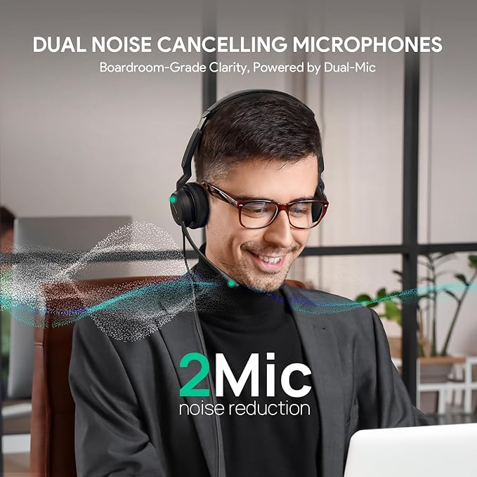 Yealink UH44 Teams Certified USB Wired Headset with 2 Noise Cancelling Mics,Computer Headset for PC,Laptop,Teams,Zoom,Call Center,Home Office,Inline Controls,Comfort Ear Cushions,USB-C/A,Busylight