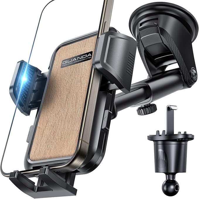 Guanda Car Phone Holder Mount with Air Vent Hook, Military Grade Stable, 360 Rotatable Suction Cup for Dashboard Windshield, Truck Cradle Stand Compatible with iPhone 17 16 Pro Max Samsung All Phones