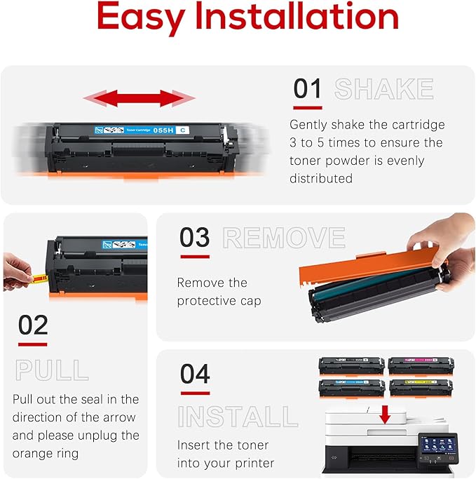 Jeostarky 055 High Capacity Toner Cartridge Replacement for Canon 055H 055 Toner Cartridges Set for Canon MF743Cdw Ink Color imageCLASS MF743Cdw MF741Cdw MF741C MF743C Printer (4 Pack)