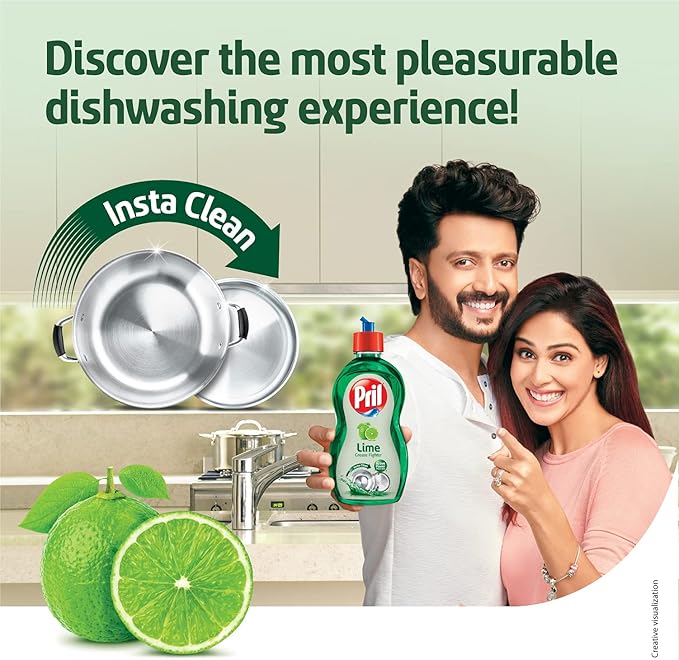 Pril Lime Liquid Dishwash Gel - 3L | Dish Cleaning Liquid Gel with German Technology - Active Power Molecules Leaves No Residue, Grease Cleaner For All Types of Utensils