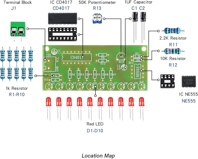Yidab Soldering Practice Kit DIY Plug - in Flowing Water Light Soldering Kit - with CD4017 and NJ5655 - Ideal for Beginners & STEM Education