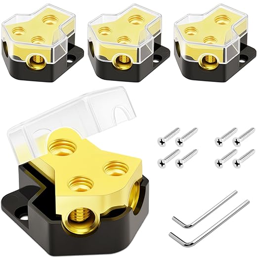 Bolipoeq 12V Power Distribution Block Car Audio 2 Way 0/2/4 Gauge in 4/6/8 Gauge Out, Premium Ground Distribution Block 12 Volt Amp Distribution Block Splitter for Automotive Car Marine Boat (4 Pack)