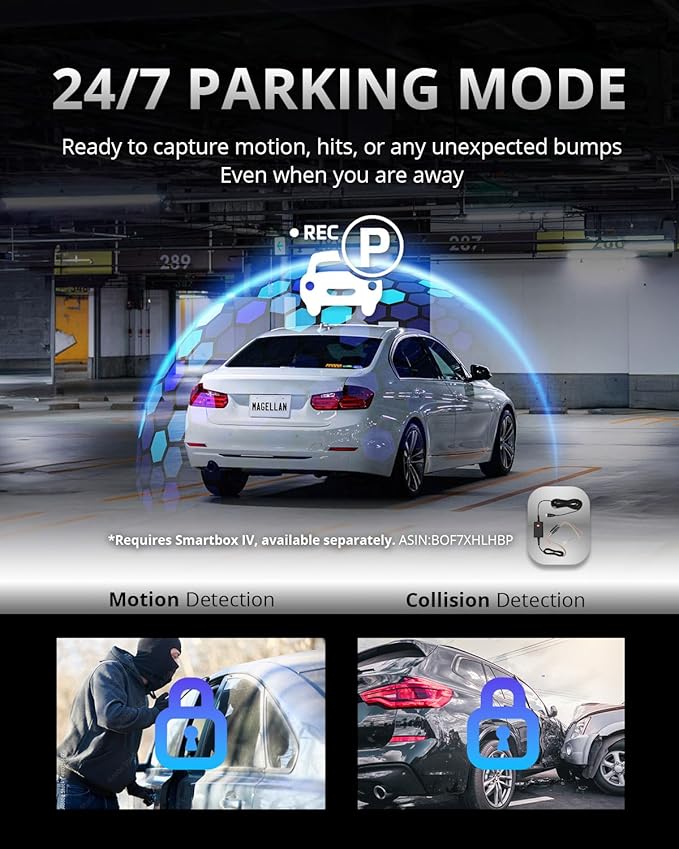 MAGELLAN DR50 3 Channel Dash Cam, 4K+2K Front Cabin Rear, Night Vision, Wide-Angle (170°), STARVIS 2 IMX678, Strong Mount, GPS, Wi-Fi App Control, 24H Parking Mode, Fatigue Alert, 64GB Card Included