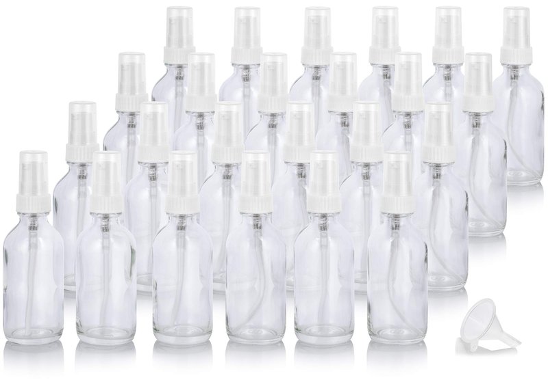 JUVITUS 2 oz / 60 ml Clear Glass Boston Round White Treatment Pump Bottle (24 pack) + Funnel