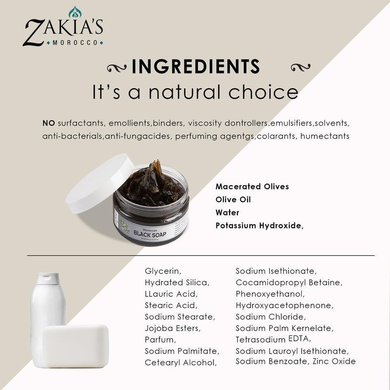 Zakia's Morocco Moroccan Black Soap (Beldi Olive Soap) Original Unscented, 100% natural, Body Scrub, Pure & Natural, Purifying, Cleansing, exfoliating for Hammam Ritual- 16.0 Oz / 552gr
