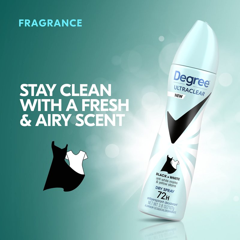 Degree Ultra Clear Antiperspirant Deodorant Dry Spray Anti White Marks and Yellow Stains Black+White Deodorant for Women 3.8 Ounce (Pack of 3)