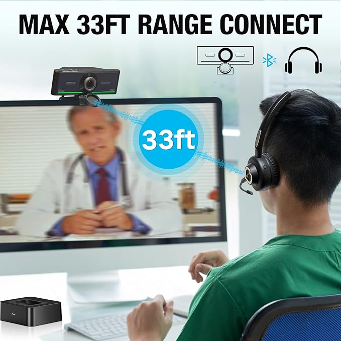 Gsou Webcam with Headset and Microphone, 1080P Webcam with Privacy Cover, Plug and Play Web Camera for Desktop Computer Zoom Meetings, Audio Bluetooth only for Headset