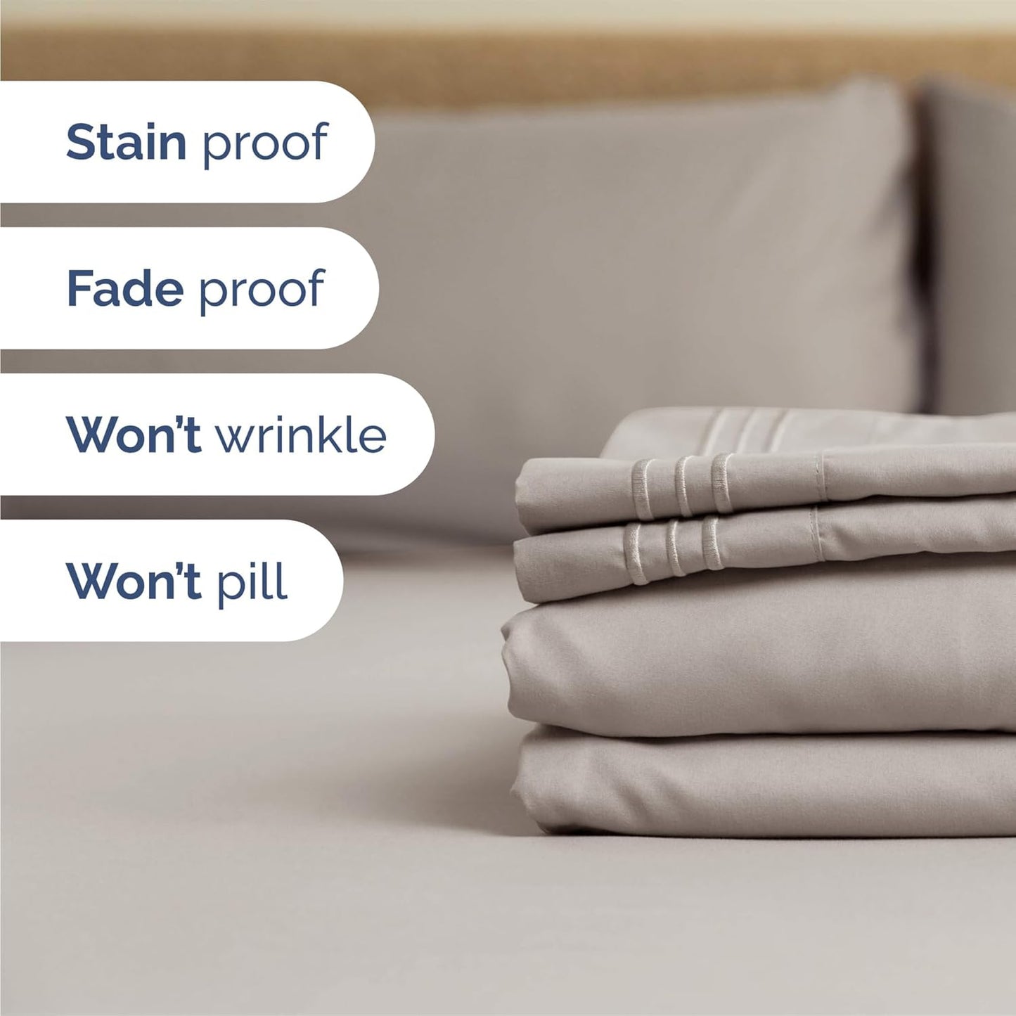 Skiennix Full Size 4-Piece Sheet Set - Comfy, Breathable & Cooling Bed Sheets - Luxury Hotel Quality - Deep Pockets, Soft, Wrinkle-Free - Oeko-Tex Certified, Light Grey