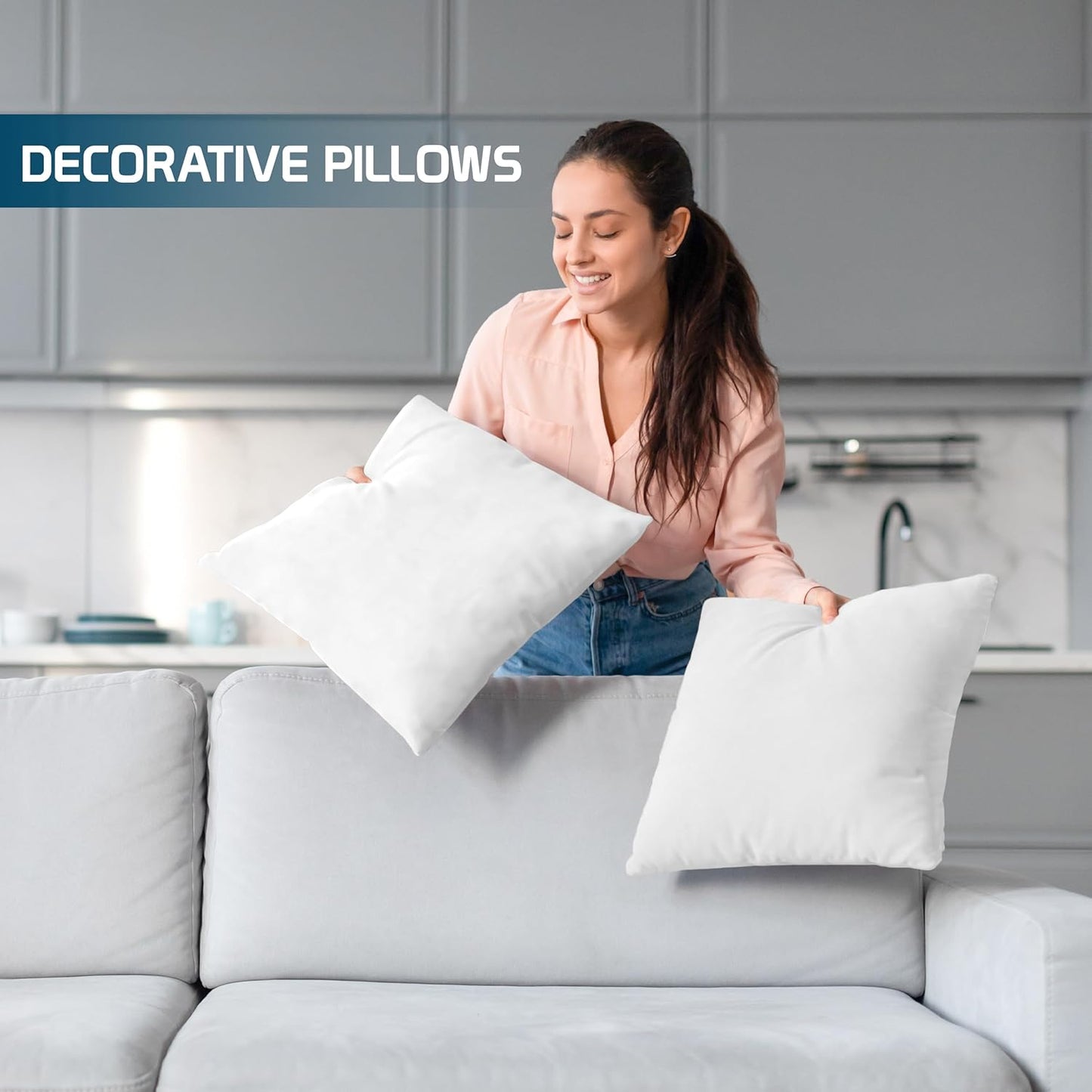 Utopia Bedding Throw Pillows - Fluffy Down Alternative Set of 4 | 18 x 18 Inches, White for Bed & Sofa