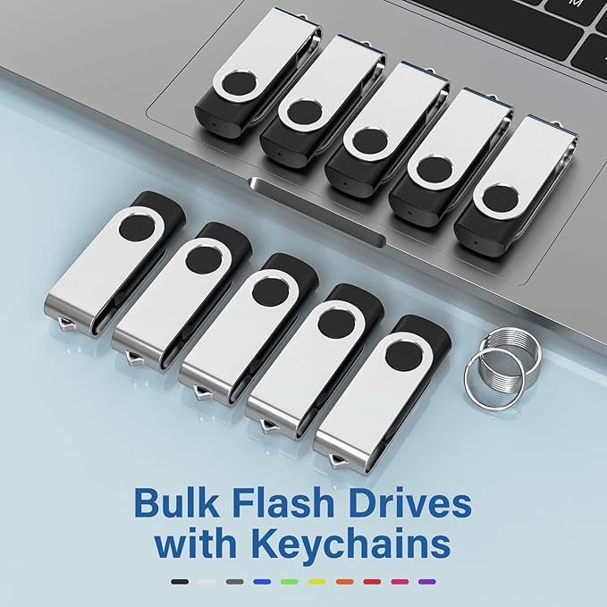 Wooolken 20Pack 2GB USB 2.0 Flash Drive with Keychains,Swivel USB Thumb Drives Memory Stick USB Drive for PC Laptop Computer (Black)