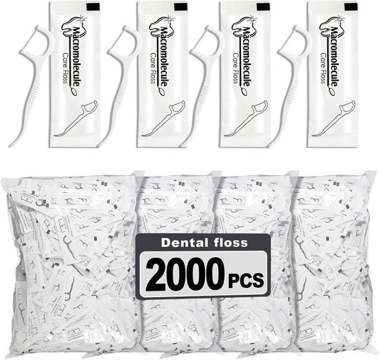 Dental Floss Picks Bulk - Individually Wrapped Travel Flossers for Deep Cleaning | Pack of 2000