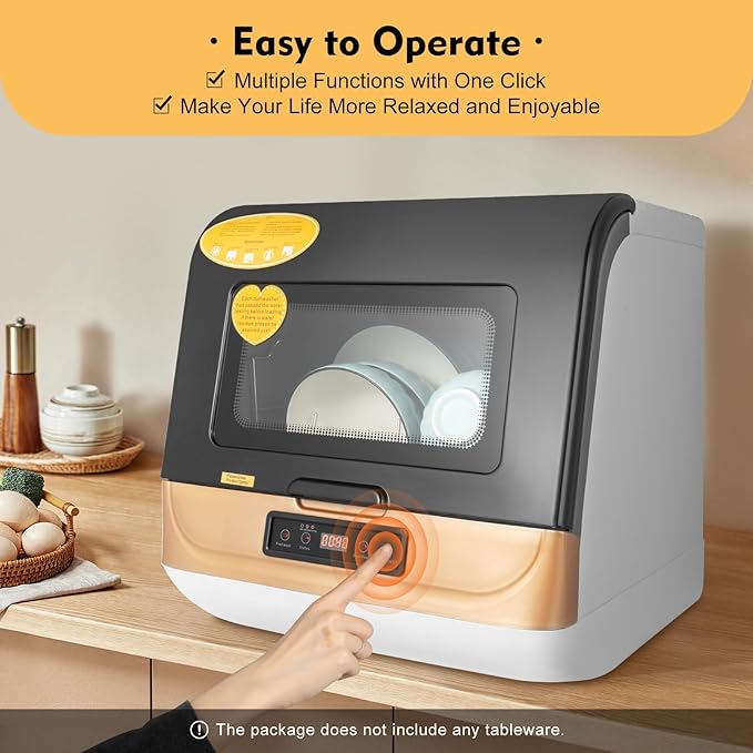 Portable Countertop Dishwasher, 800W 110V Compact Dishes Cleaner, 360° Rotation Flushing, 4-6 Sets Dishwashing Capacity, Low Noise Portable Dish Washer for Homes, Apartments, Dormitories