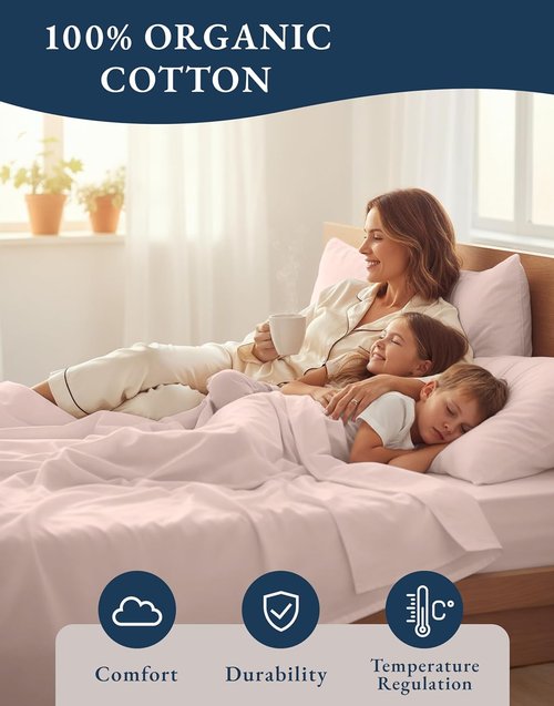 **LANE LINEN Eco-Friendly 100% Organic Cotton Queen Sheets - Mercerized, Fade Resistant, Dusty Rose**