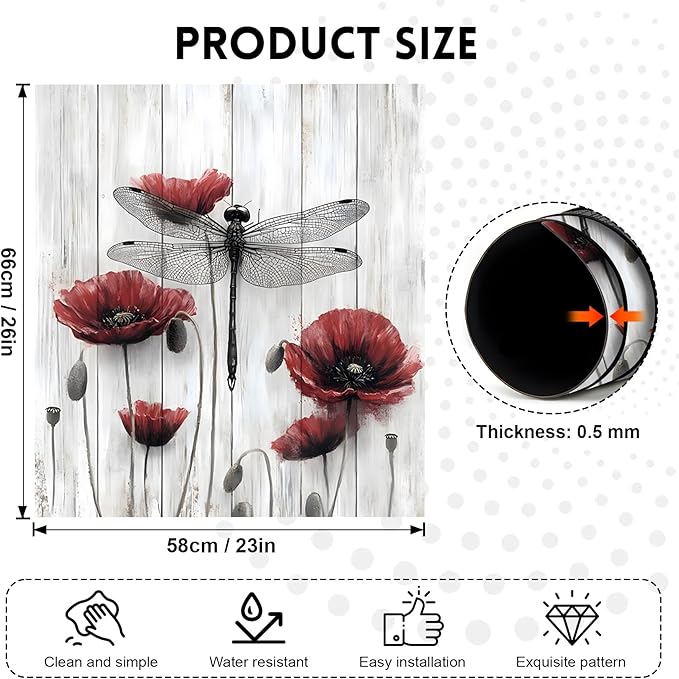 NYZE Dishwasher Magnets Cover, Dishwasher Magnetic Sticker Decorative, 23 x 26 Inch Removable Reusable Magnet Dish Washer Cover Mat for Dishwashers Kitchen Appliances (Red Flower & Dragonfly)
