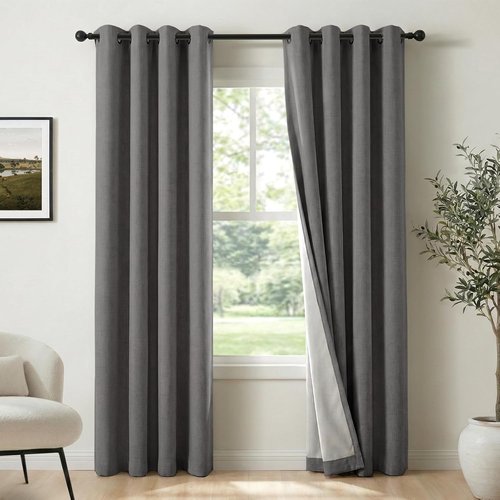 100% Blackout Shield Dark Grey Linen Blackout Curtains - Thermal Insulated Drapes for Bedroom & Living Room | 50" W x 84" L, 2 Panels