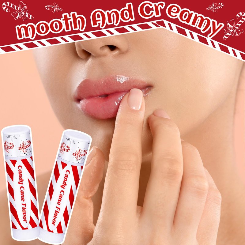 Sacubee 50 Pack Christmas Lip Balms Bulk Peppermint Candy Flavor Lip Balm Winter Holiday Flavor Christmas Party Gifts Stocking Stuffers Bulk for Women Employee Staff Coworkers