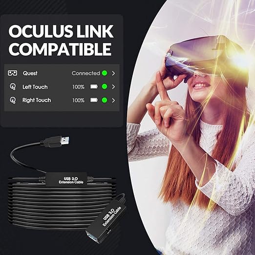 S.H.Y SPRUCES 33FT USB 3.0 Active Extension Cable,USB Extension Cord A-Male to A-Female,Compatible with Oculus Quest 3 VR,Headset,Hard Drive,Printer,Webcam,Scanner,PS4 More