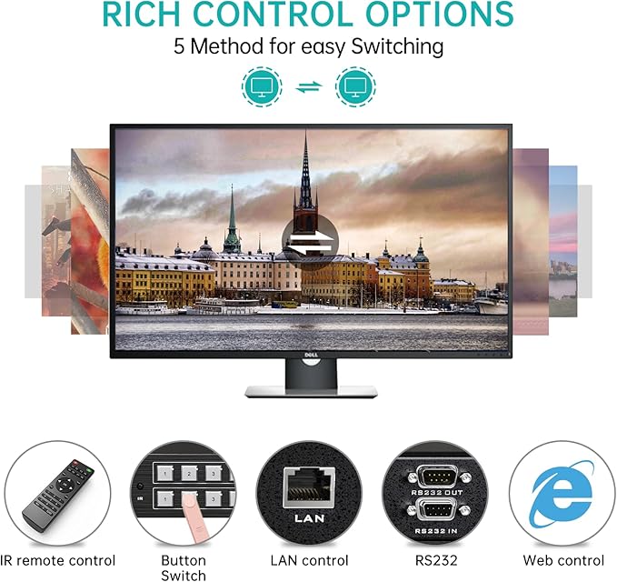 MT-VIKI 4K HDMI Matrix Switch 8X8 w/Web GUI & Audio Extraction w/Remote, 4K@30Hz, Rack Mount Switcher & Splitter, EDID, RS232, LAN Port, APP, Fit 1U 19'' Rack for Conference Room, Church, Bar
