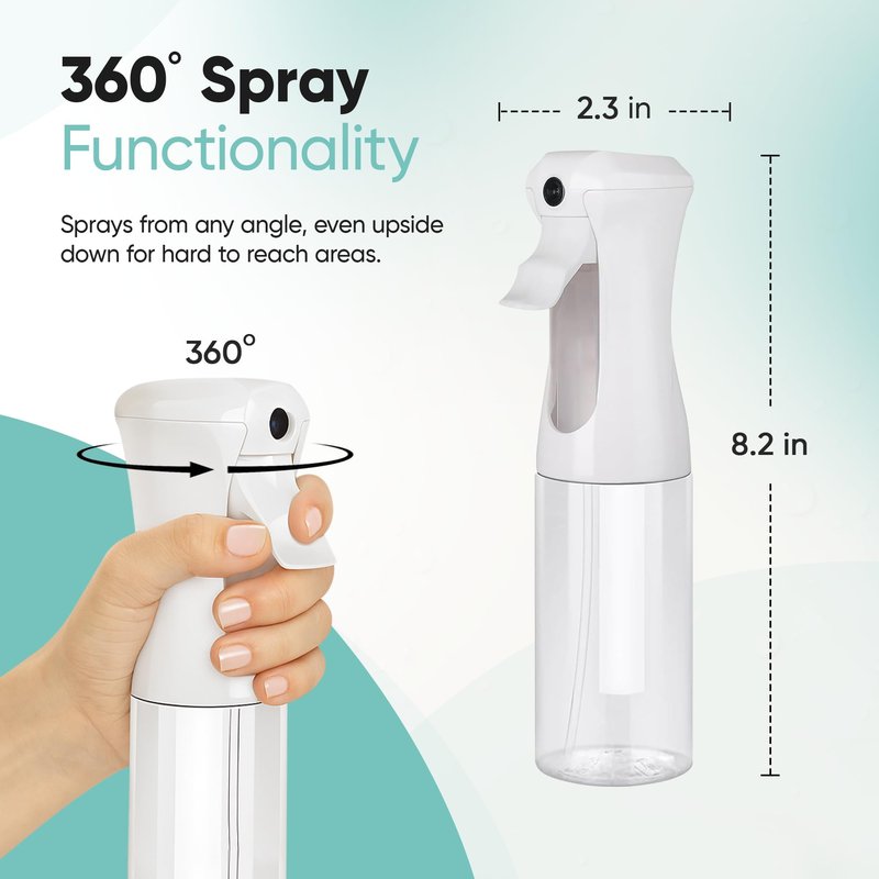 Aquableu Spray Bottle for Hair – 10-Pack Continuous Mist Spray Bottle for Hair Care, Styling, Cleaning, Plants, Pets & Essential Oils (Clear, 6.76oz/200ml)