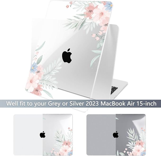 Batianda Premium Case for New MacBook Air 15 inch with M5 M4 M3 M2 Chip 2026 2025 2024 2023 Release, Designed Ultra-Slim Hardshell & Keyboard Cover & Screen Protector 4-in-1 Bundle, Watercolor Floral