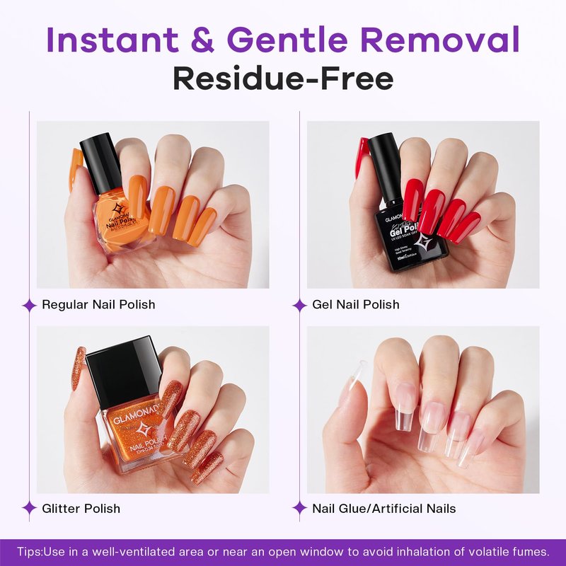 Glamonade Acetone Nail Polish Remover: Professional Gel Polish Remover for Nails - Gel Nail Polish Remover for Removal of Gel/Glue/Artificial nail - with Grape Seed Oil for Gentle Removal(8 Fl Oz)