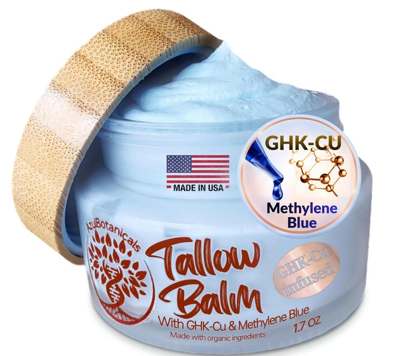Whipped Balm for Skin & Face Made In The USA - Copper Peptide GHk-Cu & Methylene Blue Infused Whipped Grass Fed Tallow Balm, Fine lines, Wrinkles, Eczema, Acne, Full body Moisturizer (1.7 oz)
