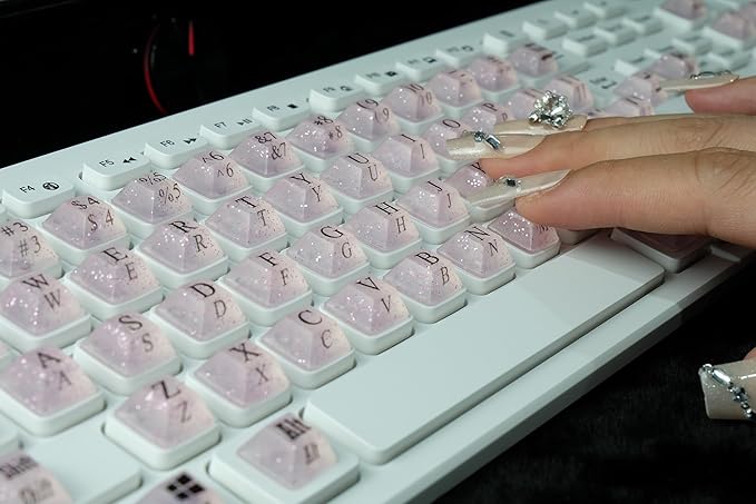 Ivaso 80 Pcs Keyboard Sticker for Long Nails Typing and Gaming, Symbolic and Alphanumeric Sticky Silicone Keys for Keyboards and Laptop (Sparkly Pink)