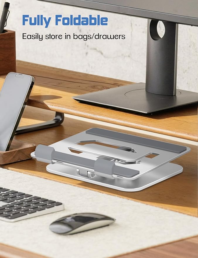 ToBeoneer Tablet Stand Holder with 360°Rotating Base - Adjustable Aluminum Desktop Stand for iPad Holder for Desk Compatible with 4-13" Tablets, Silver