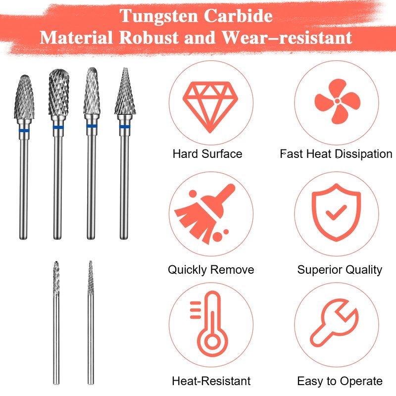 YUXIANLB Nail Drill Bits Set Tungsten Steel Nail Bits 1.77 Inches Diamond Cuticle Electric Nail File 6Pcs Nail Art Tools Sanding Bit Set Carbide Remover Bits For Manicure Pedicure Home Salon DIY Apply