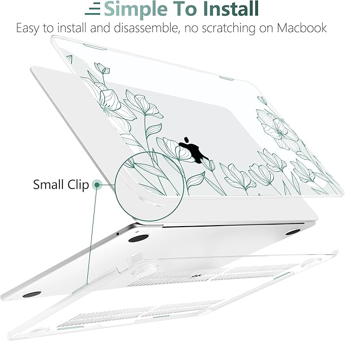 TWOLSKOO Compatible with MacBook Air 13 inch Case M5 2026 M4 2025 M3 M2 2024-2022 A3449 A3240 A3113 A2681, Plastic Hard Shell & Keyboard Cover for MacBook Air 13.6 inch Case, Botanical Line Art