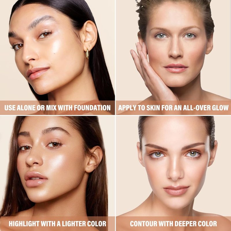 Liquid Foundation Makeup - Waterproof Dewy Formula with Shimmer | Illuminating Highlighter for Natural Glow